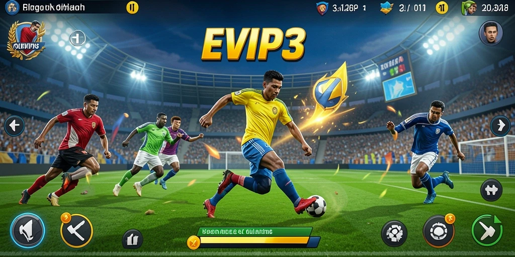 Screenshot permainan EVIP3 menunjukkan momen seru dalam kompetisi olahraga.