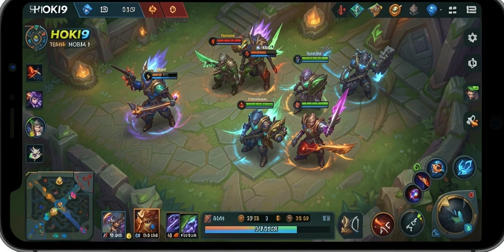 Tangkapan layar dari gameplay seru HOKI9 saat berlangsung pertarungan MOBA.