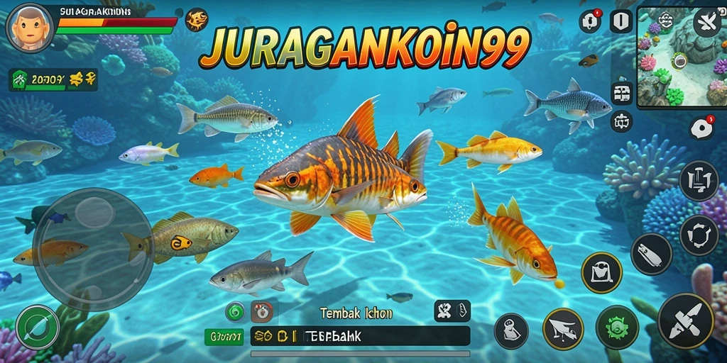 Tampilan gameplay seru JURAGANKOIN99 saat menembak ikan.