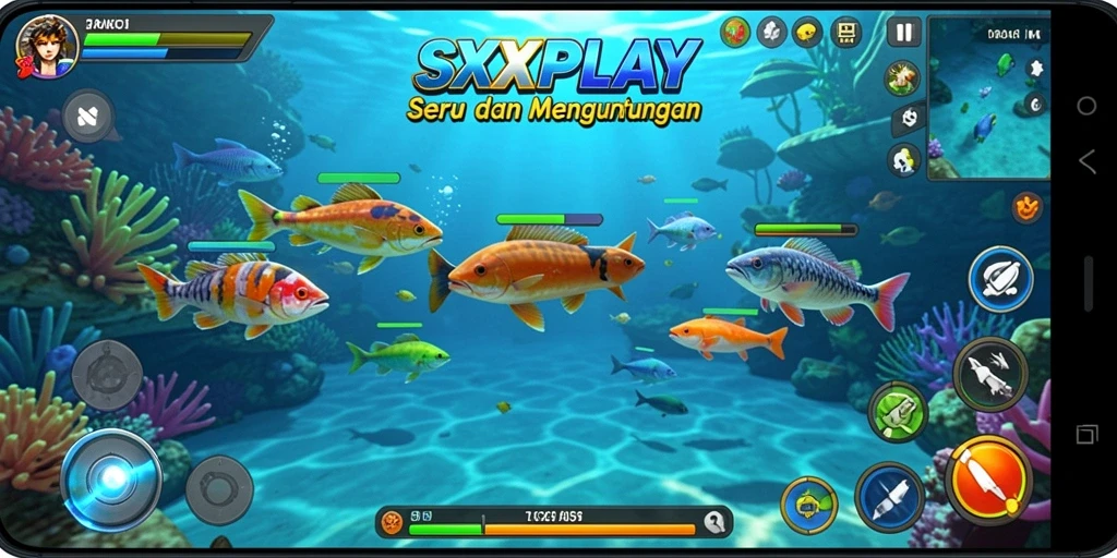 Tampilan permainan SXXPLAY dengan aksi Tembak Ikan yang seru.